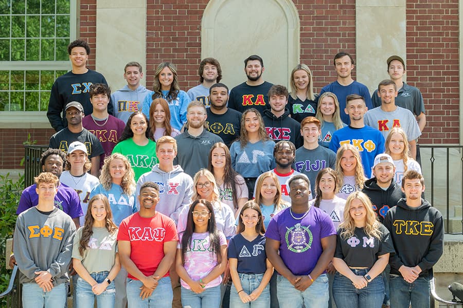 Group photo of students from each Fraternity & Sorority group on camp.