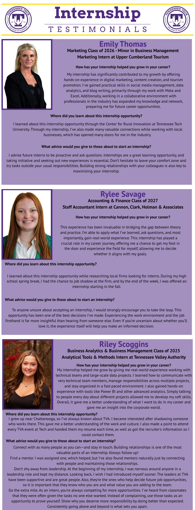 internship testimonials