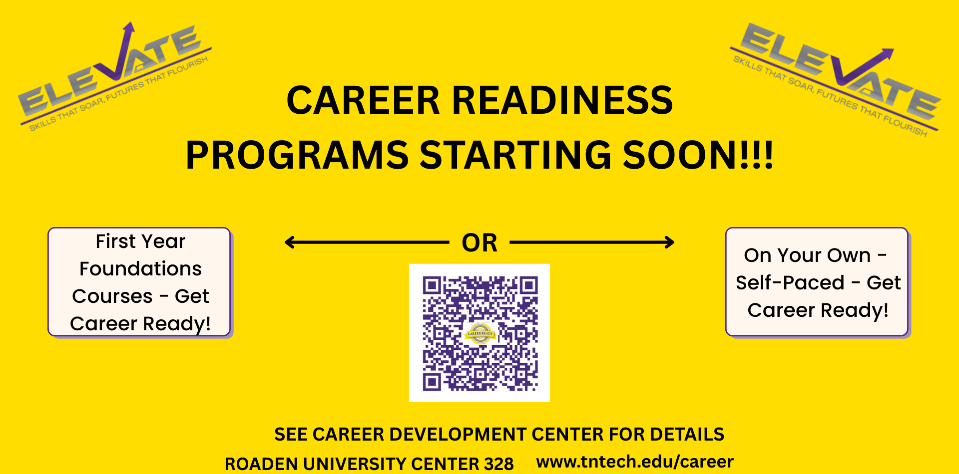 Career Readiness programs starting soon! Participate in your first year foundation courses or on your own in a self-paced program.