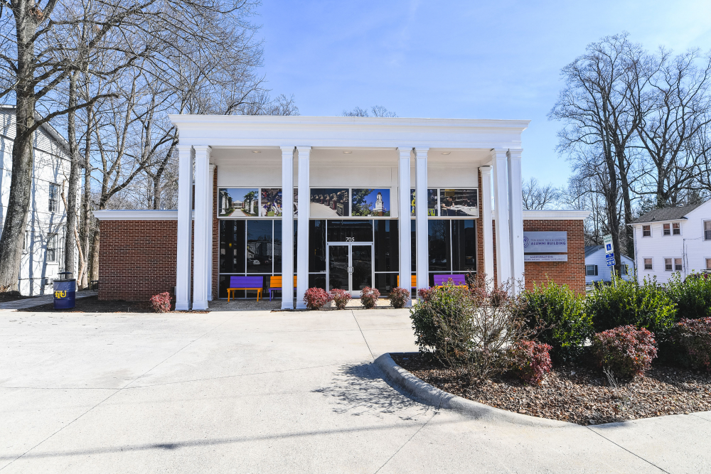 Frontal view of alumni building.