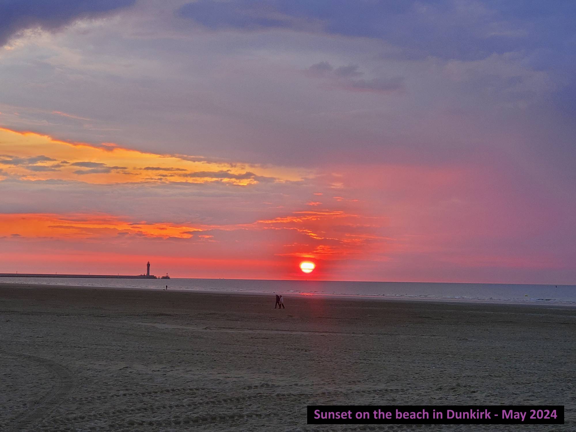 Sunset on the beach in Dunkirk, May 2024