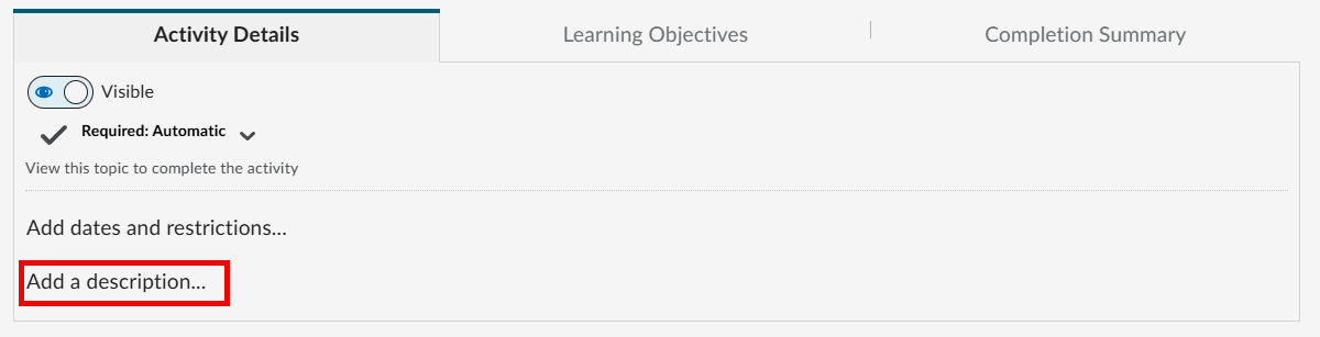 Screenshot of Activity Details area within D2L iLearn