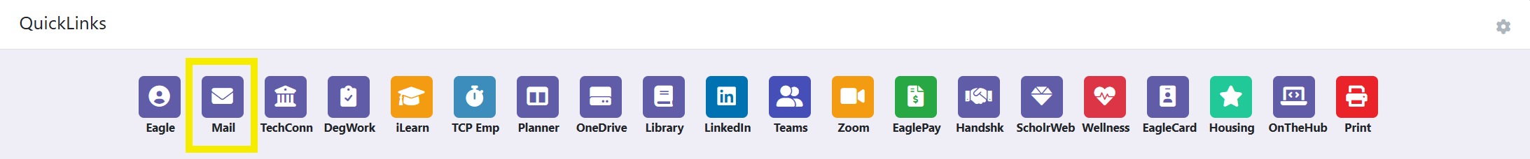 screenshot of TechExpress Quicklinks with Mail icon highlighted. 