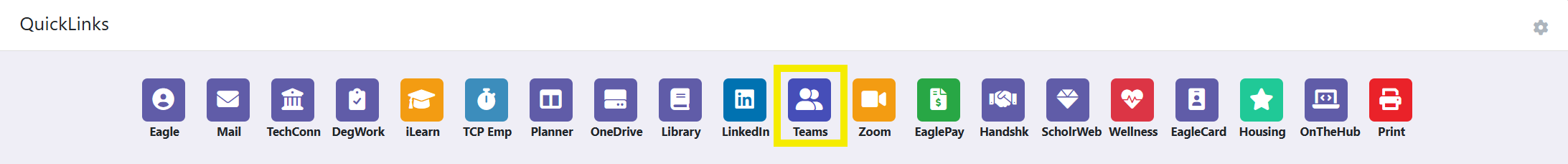 Screenshot of TechExpress Quicklinks menu with Teams icon highlighted. 