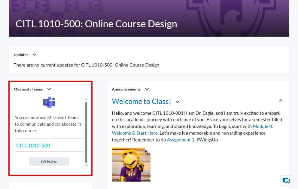 Teams connected inside iLearn Course