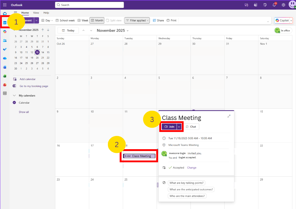 Join the Meeting from the Outlook Calendar (Browser)