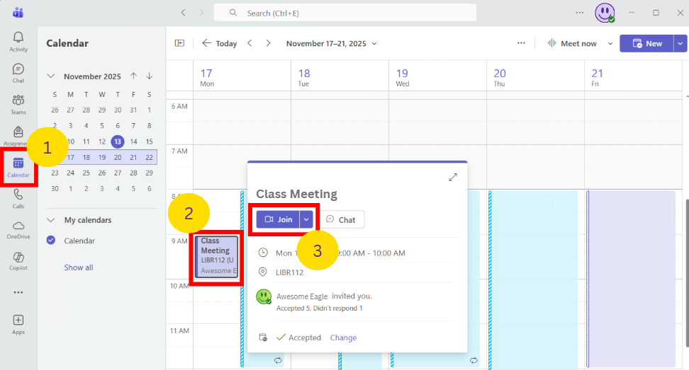Join the Meeting from the Teams Calendar (App)