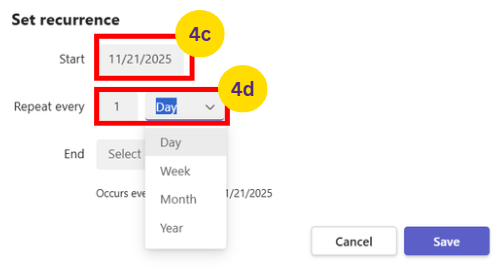 Select the Frequency of Recurrence