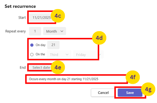 Set Monthly Recurrence Details