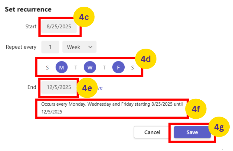 Set Weekly Recurrence Details