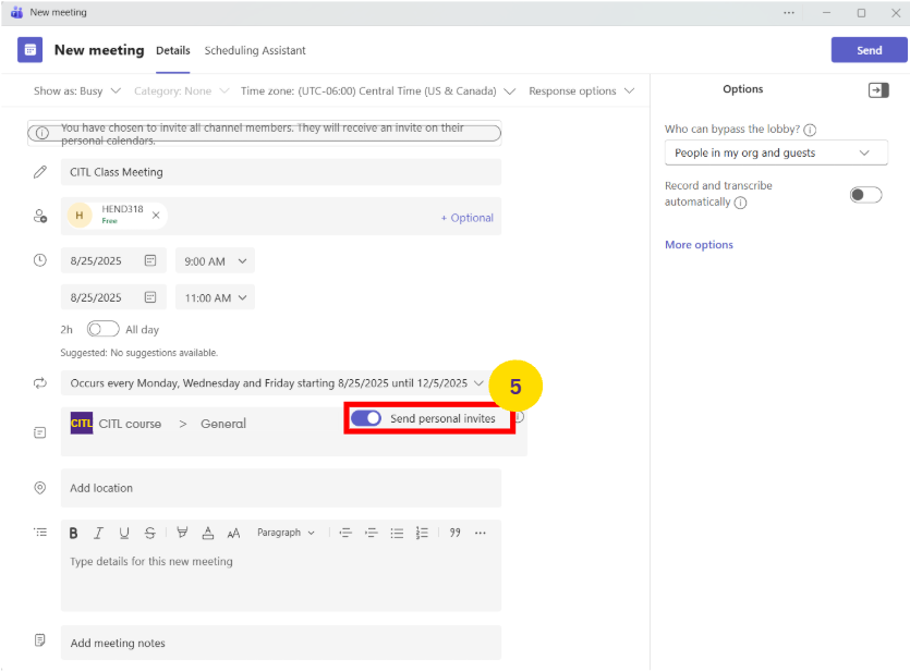 Toggle Send Personal Invites