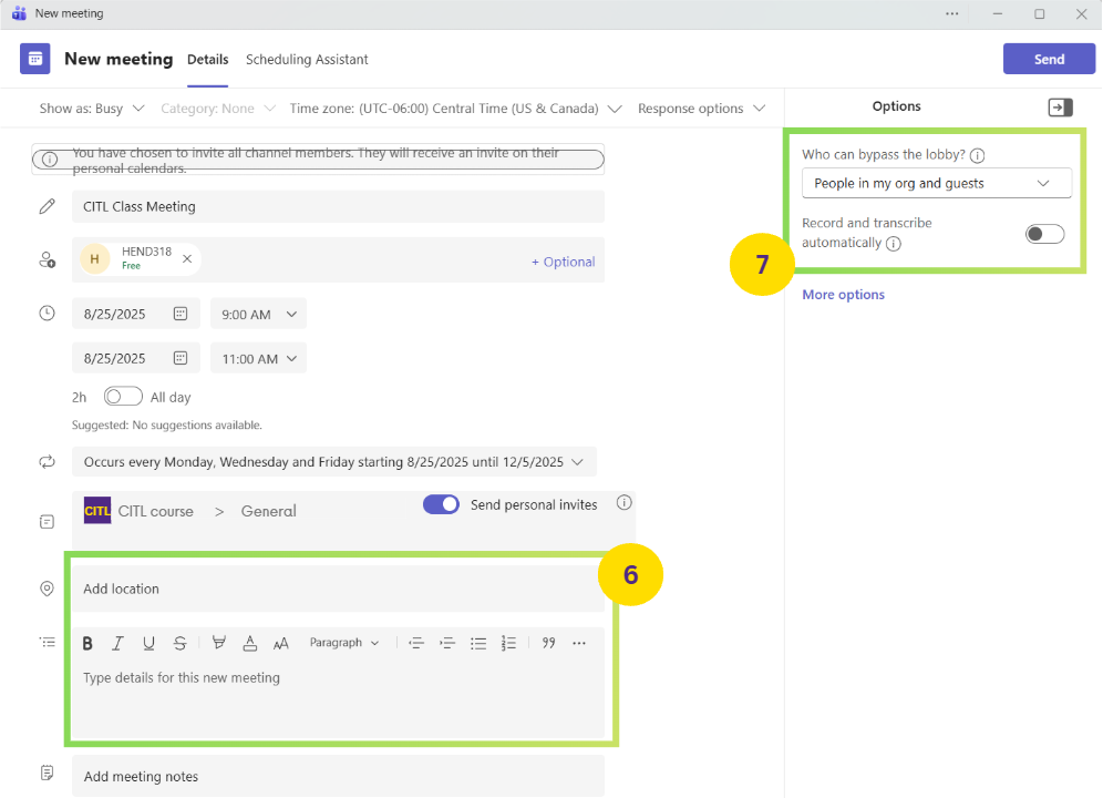 Optional Settings for the Recurring Meetings