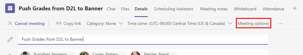 Meeting Options link in Teams Calendar meeting details