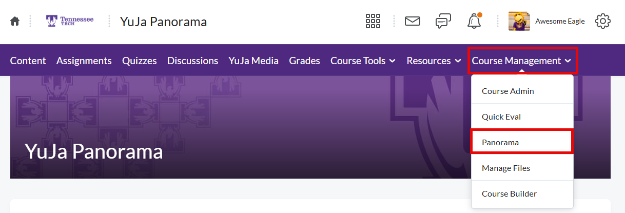 A screenshot of Course Reports under Course Management within D2L Navigation Bar