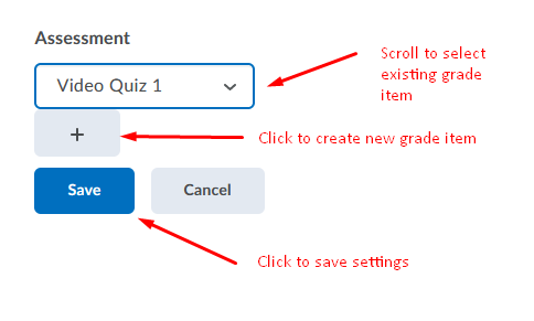 Select the grade item from your Grades area to link the quiz to. Use the + to create a new item.