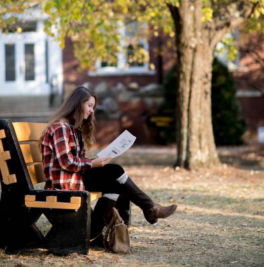 One person reading a journal on centennial plaza