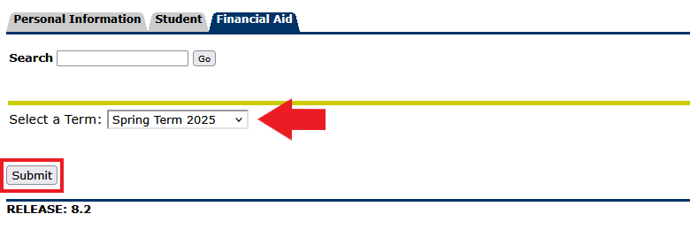 Select correct term, click Submit