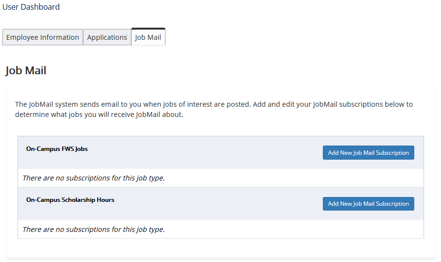 Job Types selection screen