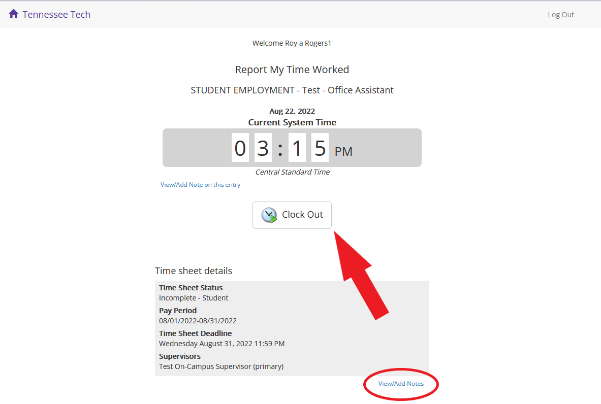 timesheet clock out page