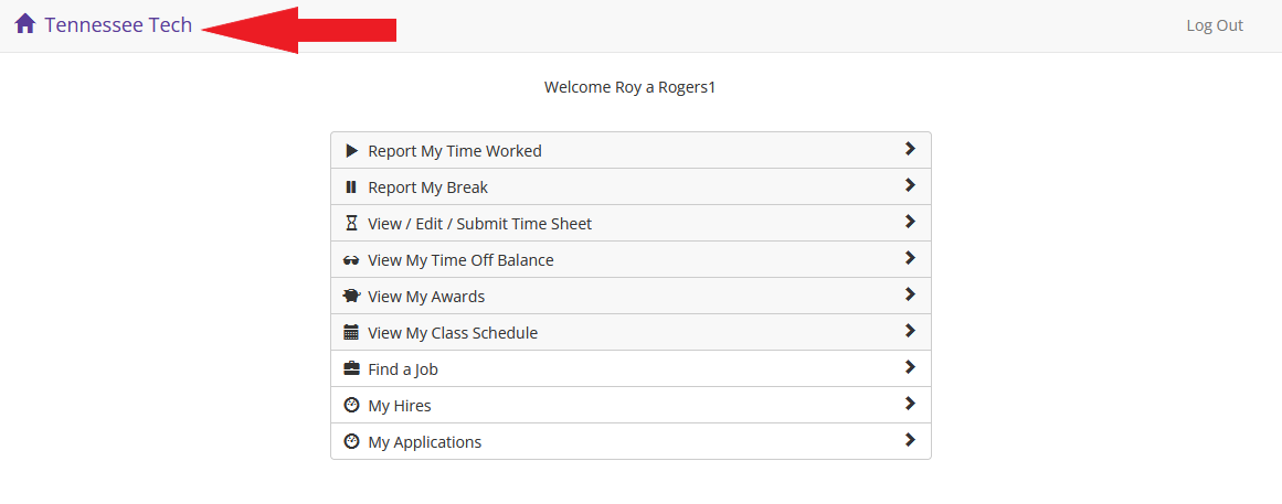 student timesheet menu