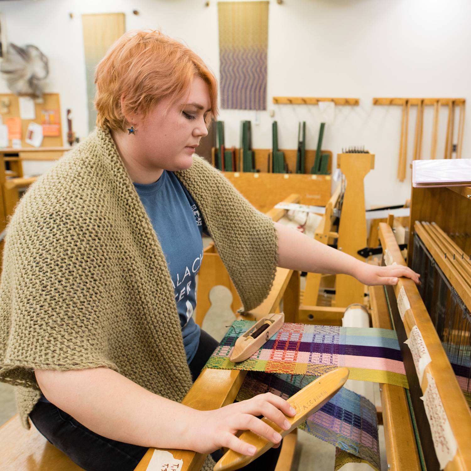 student weaving