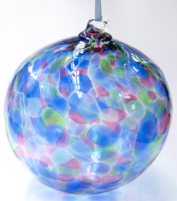 A multi colored glass ornament