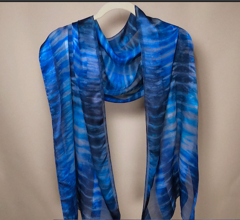 Blue shibori scarf on a mannequin