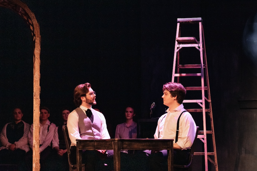 Dr. Gibbs and George Gibbs of Our Town on stage at the Backdoor Playhouse 