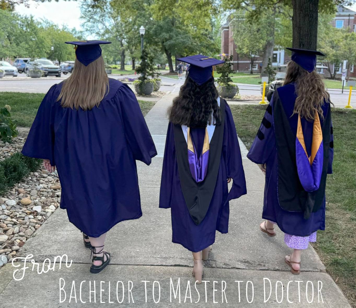 Students walking wearing graduation gowns Students walking wearing graduation gowns