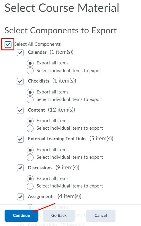 Select all or a subset of the components you want.