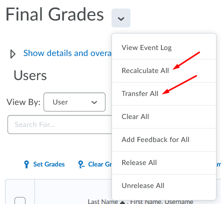 Recalculate or Transfer Grade