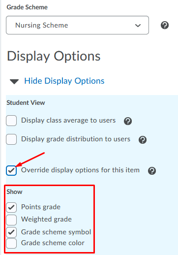 Edit final grade display options