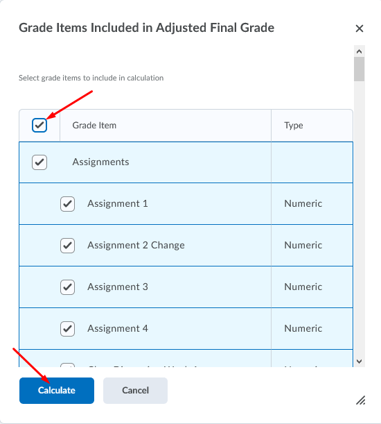 Select all items to calculate