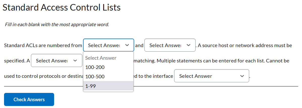 Dropdown Fill in the blanks practice