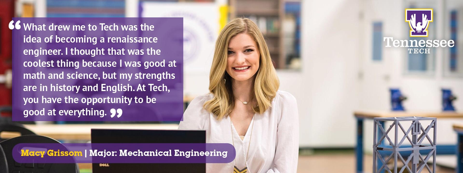 Testimonial by Macy Grissom, Mechanical Engineering