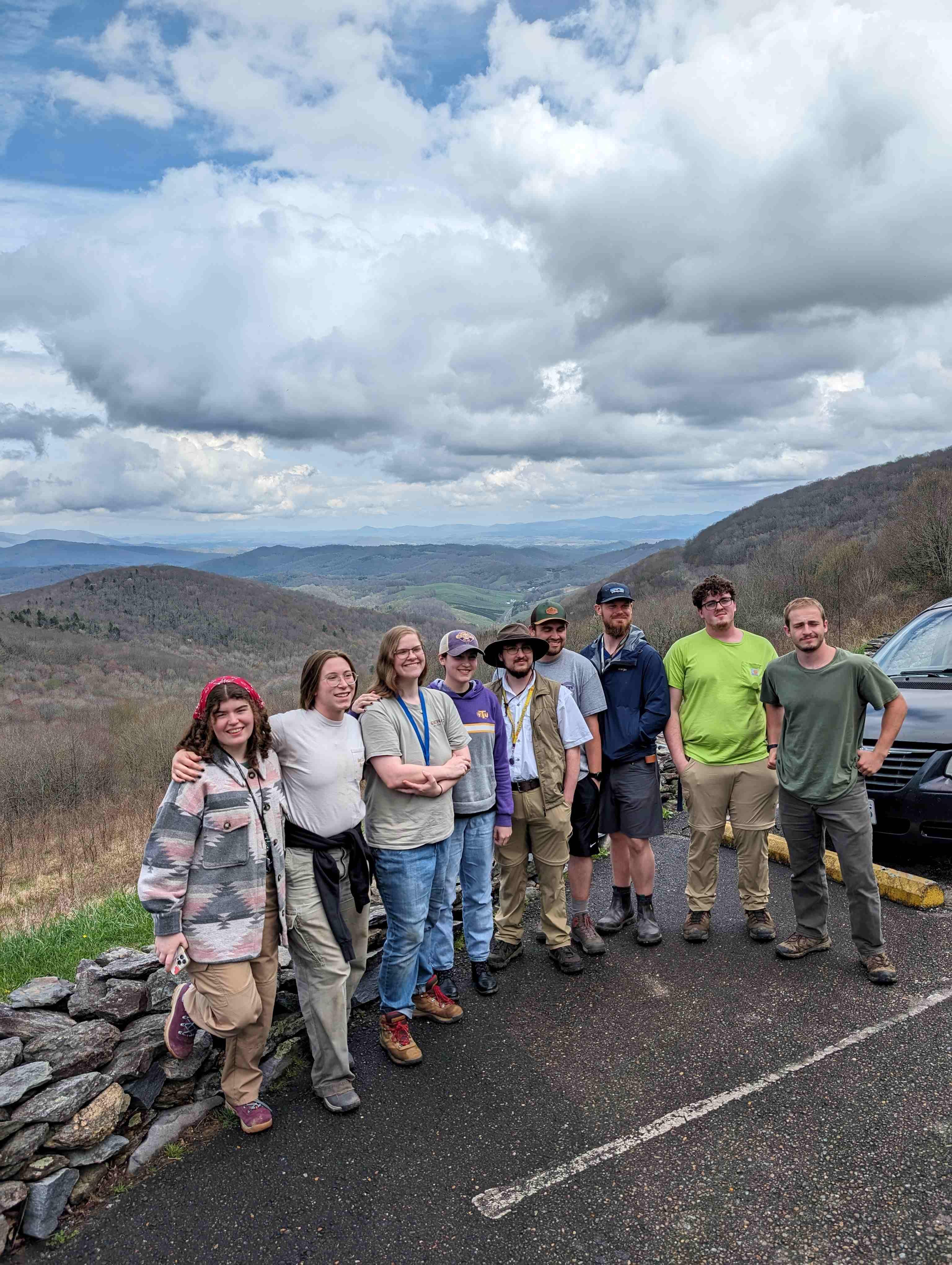 Students in the 2024 field geology course explore igneous and metamorphic rocks of Mount Rogers, NC. Students in the 2024 field geology course explore igneous and metamorphic rocks of Mount Rogers, NC.