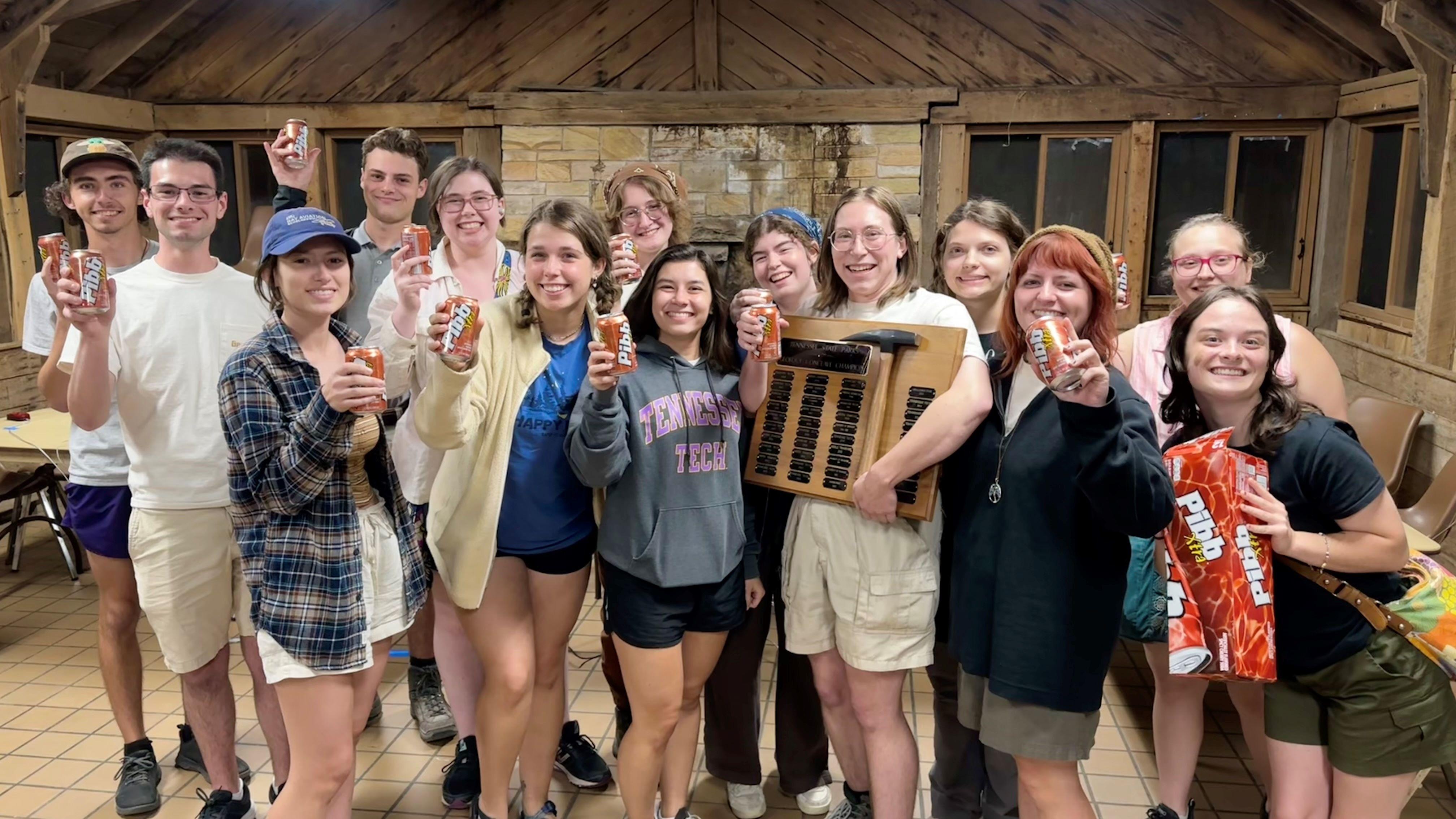 Earth Sciences students celebrate winning the 2024 Tennessee GeoConclave at Fall Creek Falls State Park. Earth Sciences students celebrate winning the 2024 Tennessee GeoConclave at Fall Creek Falls State Park.