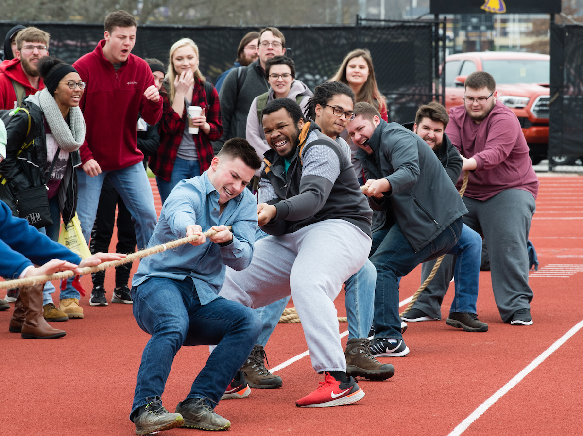 Students playing tug-o-war.