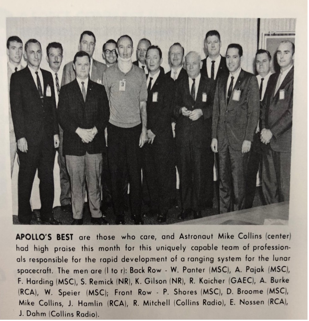 VHF Ranging Team receiving “Snoopy Award” presented by Astronaut Mike Collins