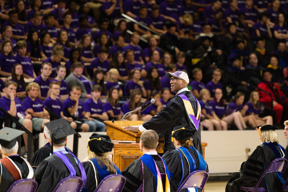 Marc Burnett, the vice president for student affairs and chief diversity officer, told the students to appreciate their parents and the Tech faculty. 