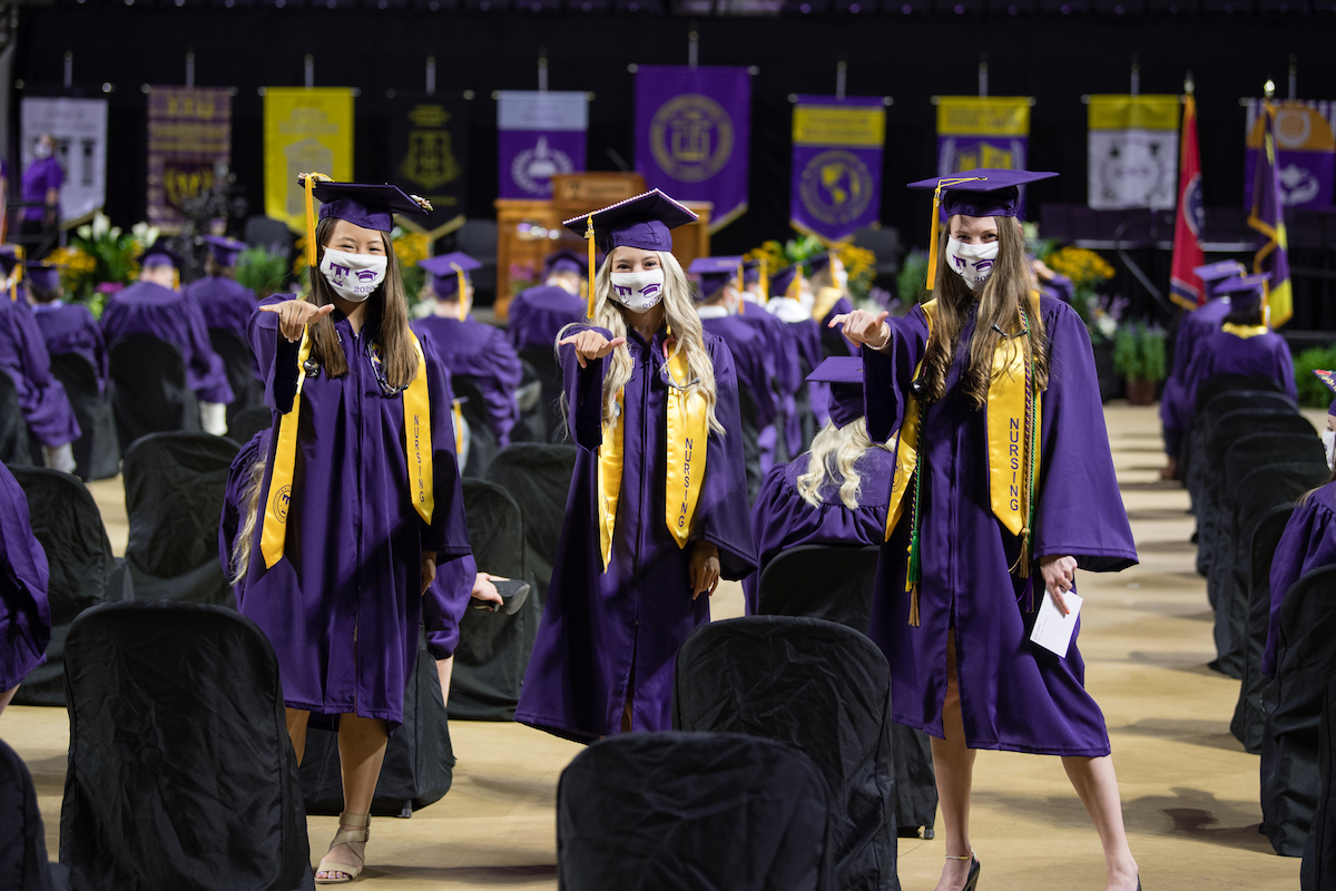 More than 600 students came to campus to participate in three separate commencement ceremonies on Saturday at the Hooper Eblen Center. 