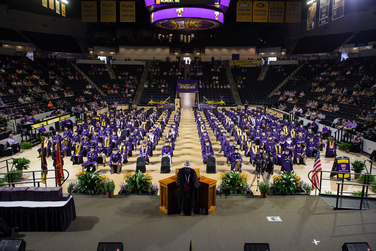 More than 600 students came to campus to participate in three separate commencement ceremonies on Saturday at the Hooper Eblen Center. 