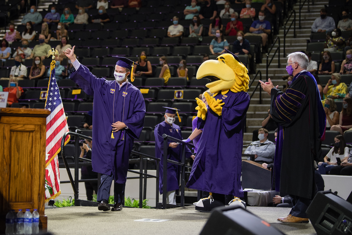 More than 600 students came to campus to participate in three separate commencement ceremonies on Saturday at the Hooper Eblen Center. 