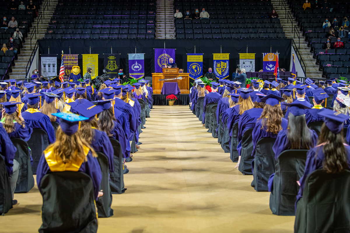 Almost 700 students came to campus with family and friends to celebrate Fall 2020 commencement ceremonies at the Hooper Eblen Center. 