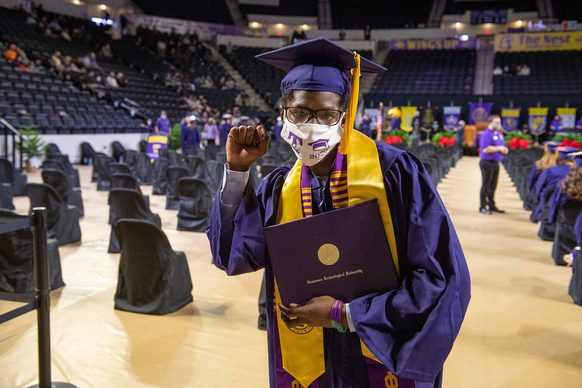 Almost 700 students came to campus with family and friends to celebrate Fall 2020 commencement ceremonies at the Hooper Eblen Center. 