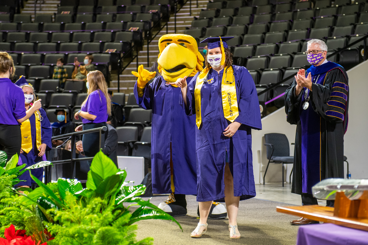 Almost 700 students came to campus with family and friends to celebrate Fall 2020 commencement ceremonies at the Hooper Eblen Center. 