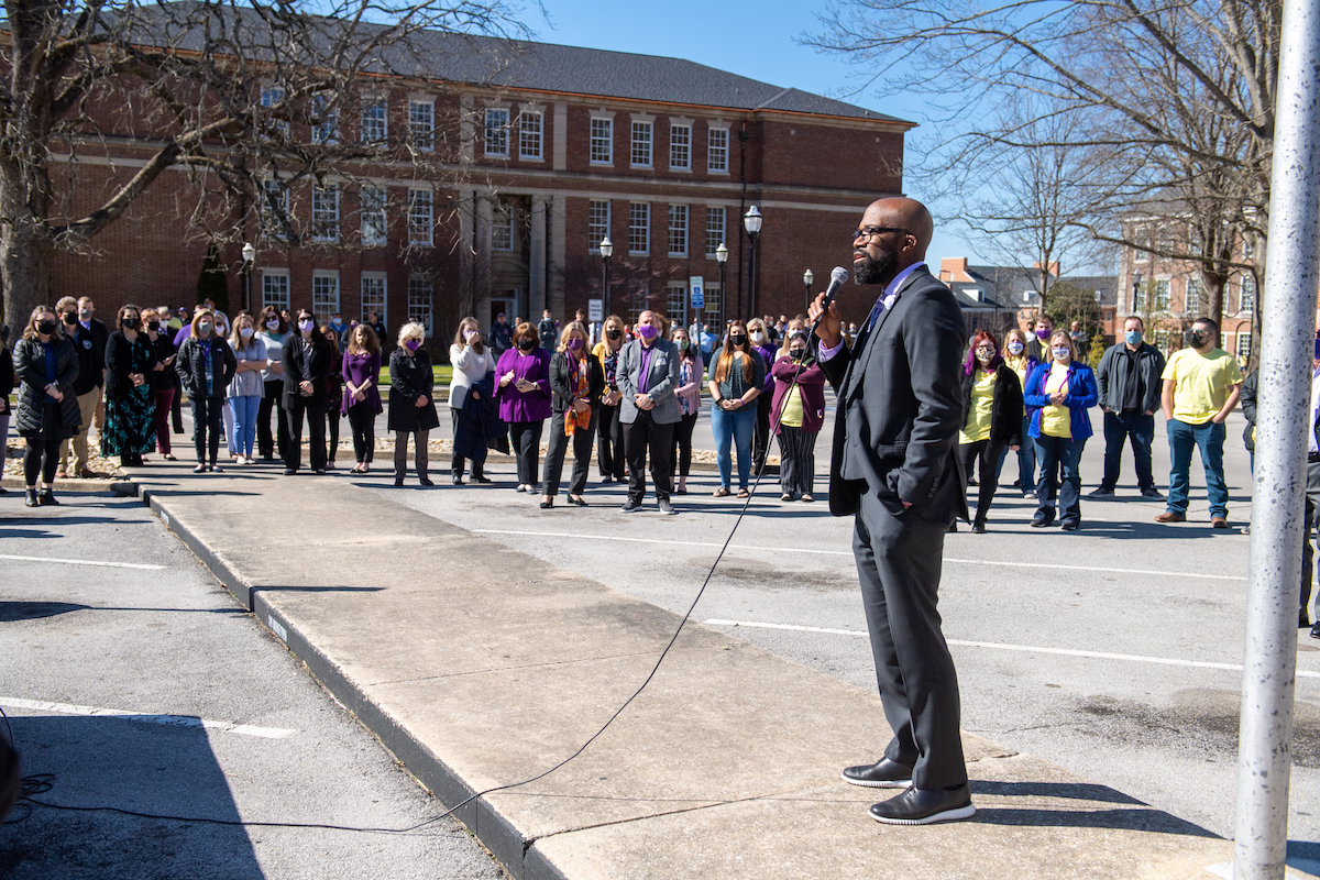 A ceremony was held Wednesday morning on Centennial Plaza where students, faculty and staff gathered to listen to various speakers recant that fateful day, give thanks and discuss the reaction and response campus had to the tornado.