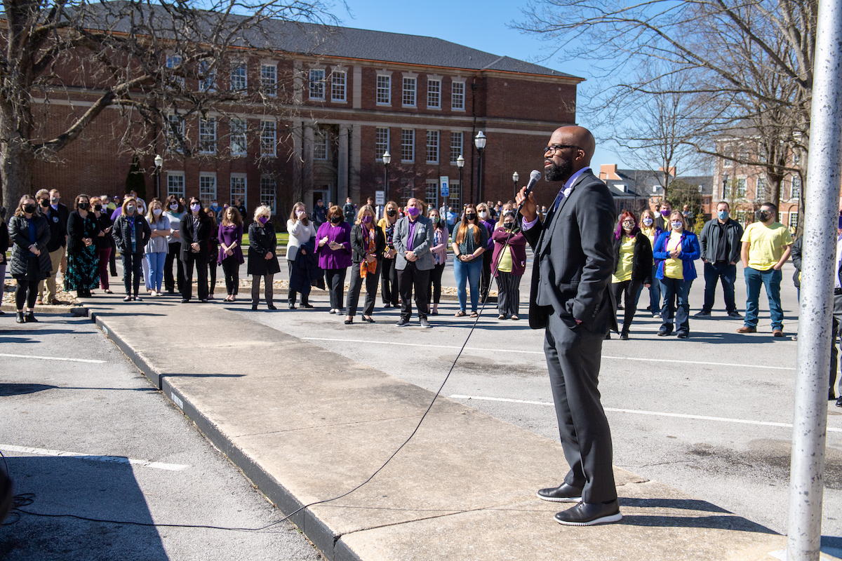 A ceremony was held Wednesday morning on Centennial Plaza where students, faculty and staff gathered to listen to various speakers recant that fateful day, give thanks and discuss the reaction and response campus had to the tornado.