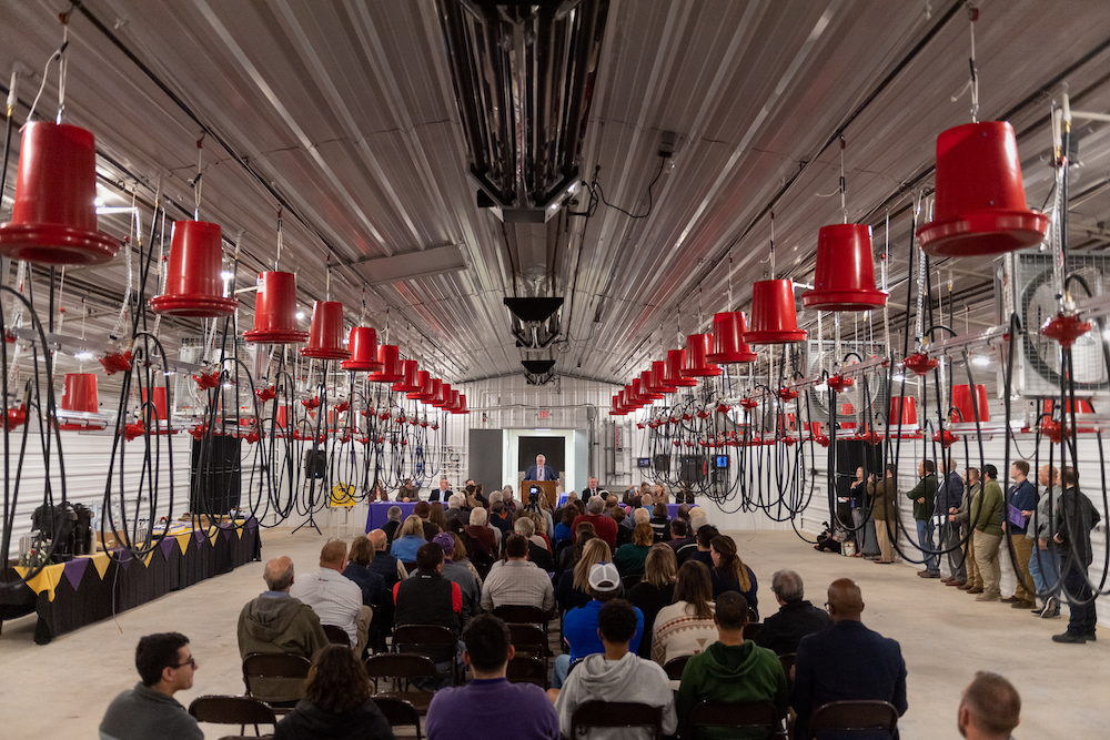 President Oldham speaks at the opening of the Poultry Science Research Center.