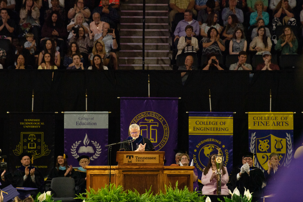 President Phil Oldham speaks at Commencement